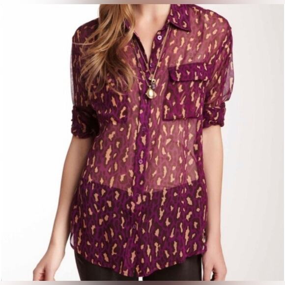 EQUIPMENT Sheer Leopard Blouse sz M - Picture 1 of 11